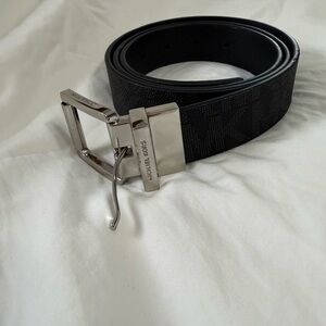 Michael Kors Black Leather Belt with Silver Buckle
